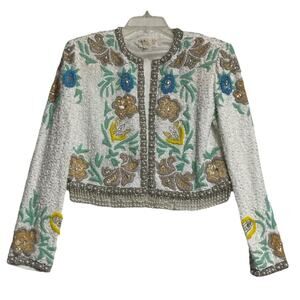 Vintage Victoria Royal Ltd. Beaded & Sequined Cropped Jacket Sz 8